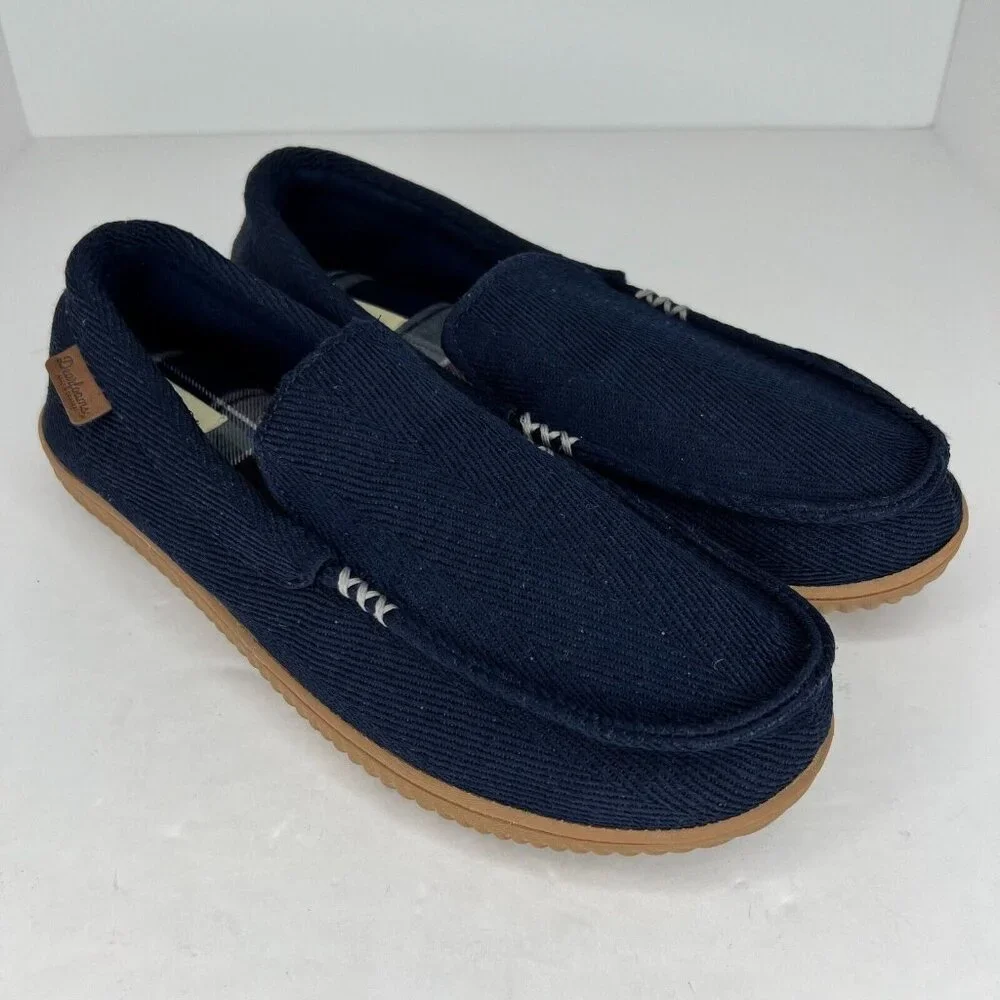 Dearfoams Mens Blue Cozy Comfort Herringbone Canvas Slip On Size 11-12 Loafers
